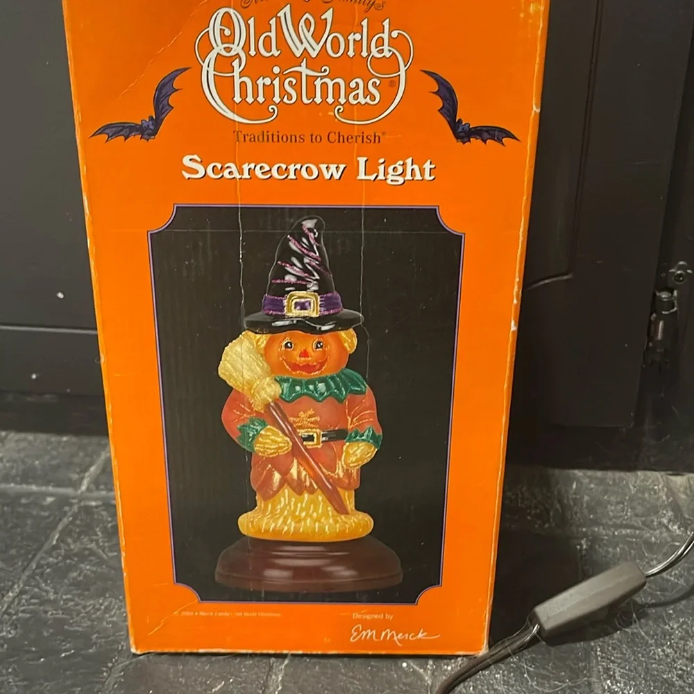 Vintage Old World Christmas Halloween Scarecrow Light - Merck Family w witch hat